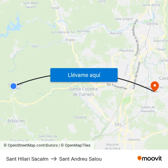 Sant Hilari Sacalm to Sant Andreu Salou map