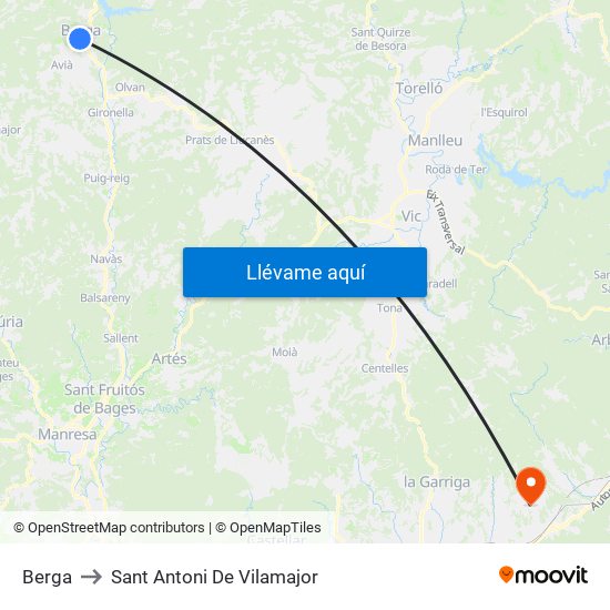 Berga to Sant Antoni De Vilamajor map