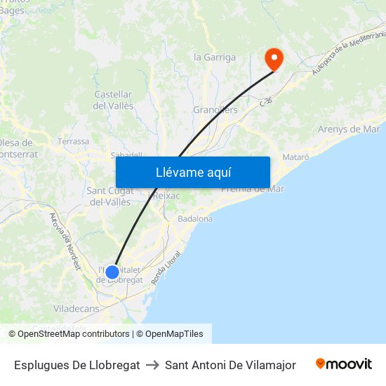 Esplugues De Llobregat to Sant Antoni De Vilamajor map