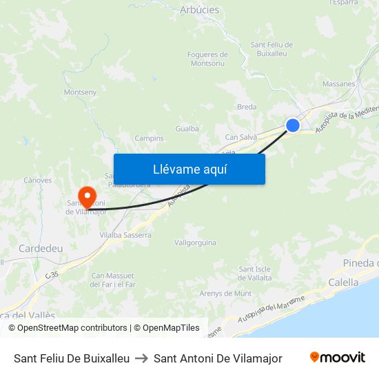 Sant Feliu De Buixalleu to Sant Antoni De Vilamajor map