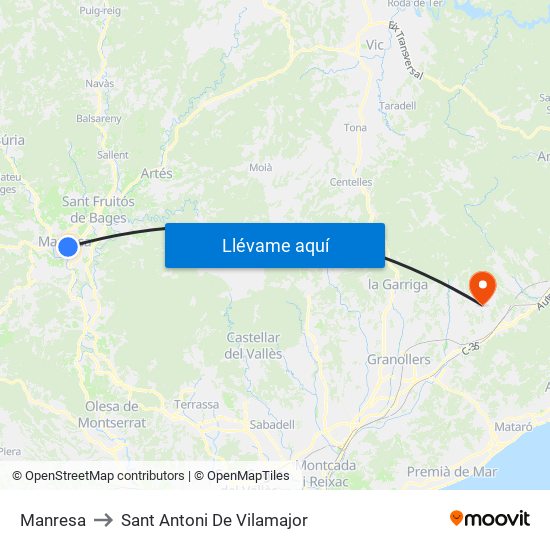 Manresa to Sant Antoni De Vilamajor map
