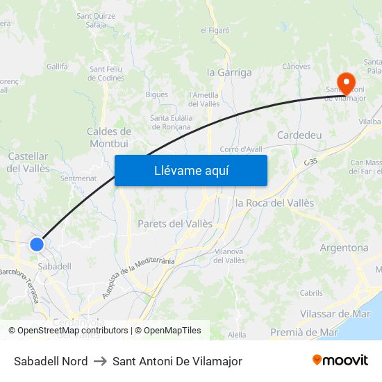 Sabadell Nord to Sant Antoni De Vilamajor map