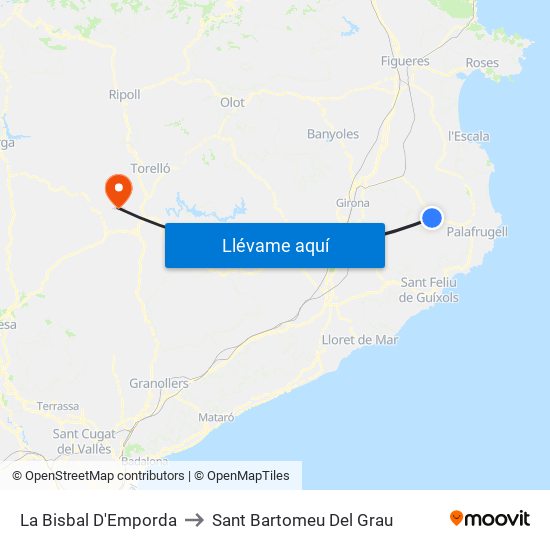 La Bisbal D'Emporda to Sant Bartomeu Del Grau map