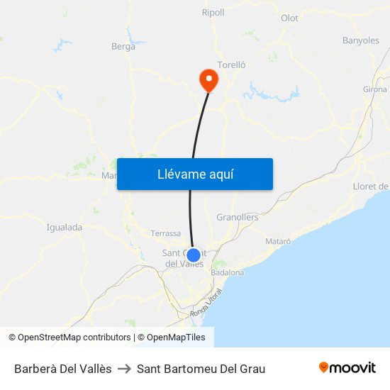 Barberà Del Vallès to Sant Bartomeu Del Grau map