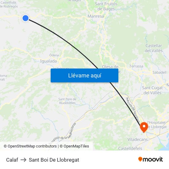 Calaf to Sant Boi De Llobregat map