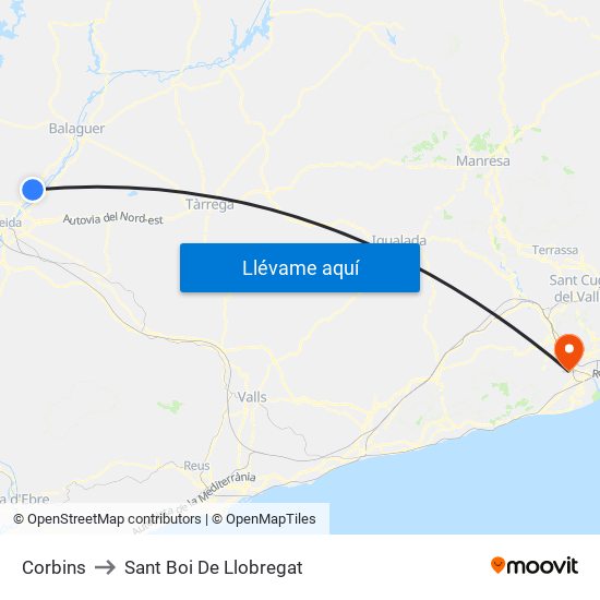 Corbins to Sant Boi De Llobregat map
