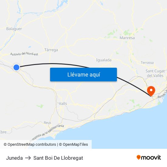 Juneda to Sant Boi De Llobregat map