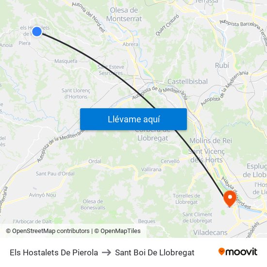 Els Hostalets De Pierola to Sant Boi De Llobregat map