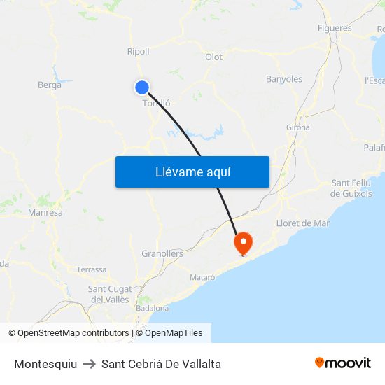 Montesquiu to Sant Cebrià De Vallalta map