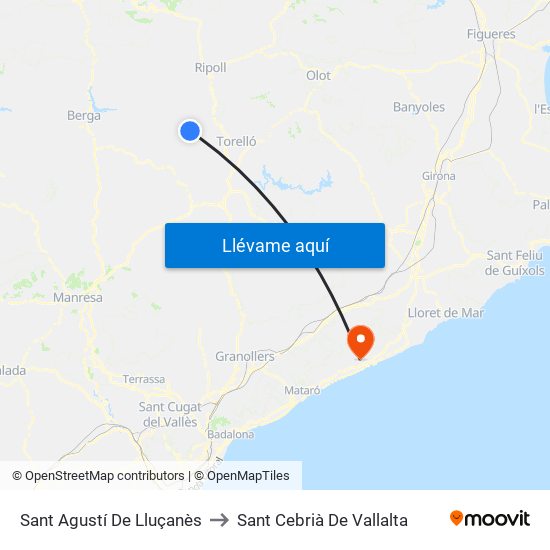 Sant Agustí De Lluçanès to Sant Cebrià De Vallalta map