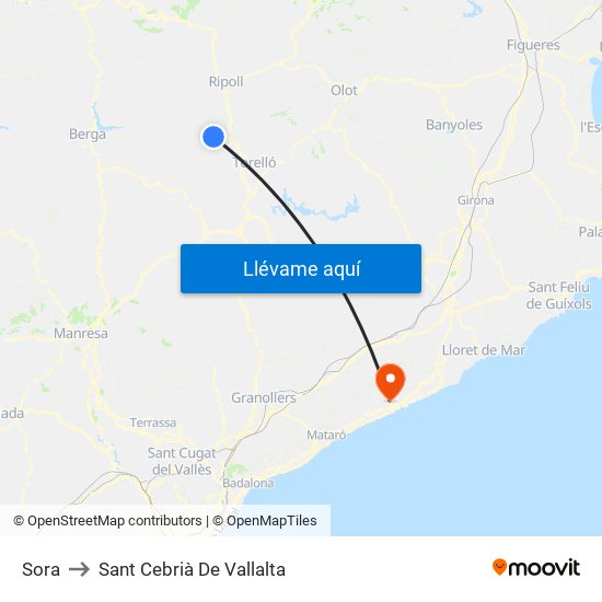 Sora to Sant Cebrià De Vallalta map