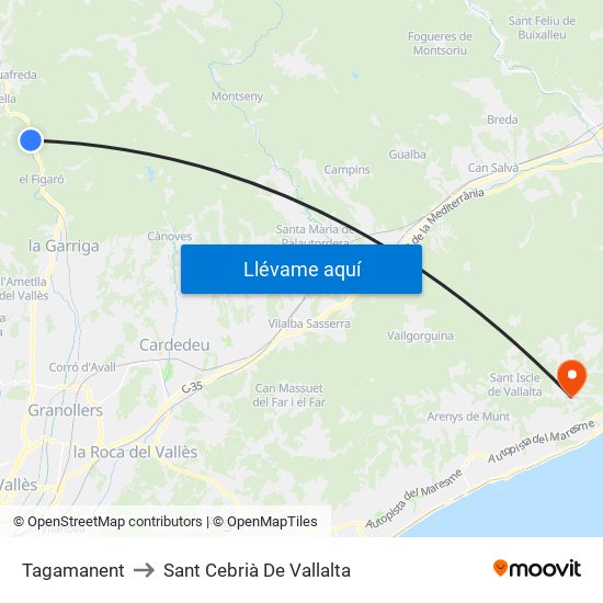 Tagamanent to Sant Cebrià De Vallalta map