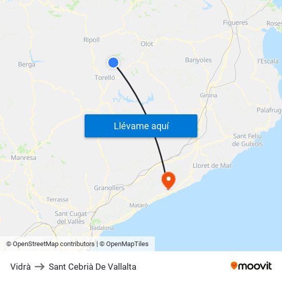 Vidrà to Sant Cebrià De Vallalta map