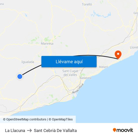 La Llacuna to Sant Cebrià De Vallalta map