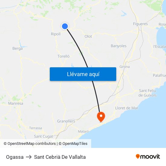 Ogassa to Sant Cebrià De Vallalta map