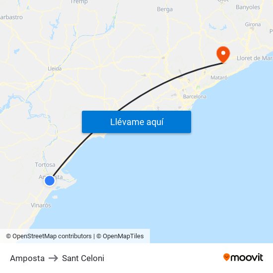 Amposta to Sant Celoni map