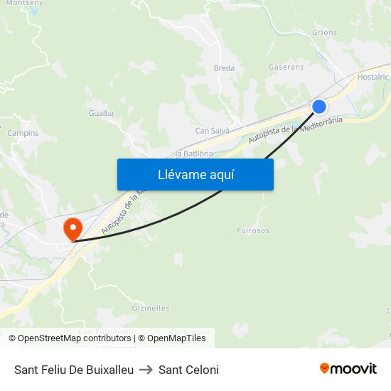 Sant Feliu De Buixalleu to Sant Celoni map