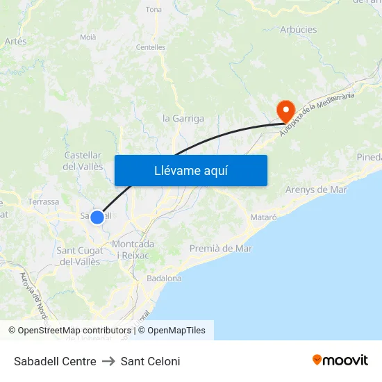 Sabadell Centre to Sant Celoni map