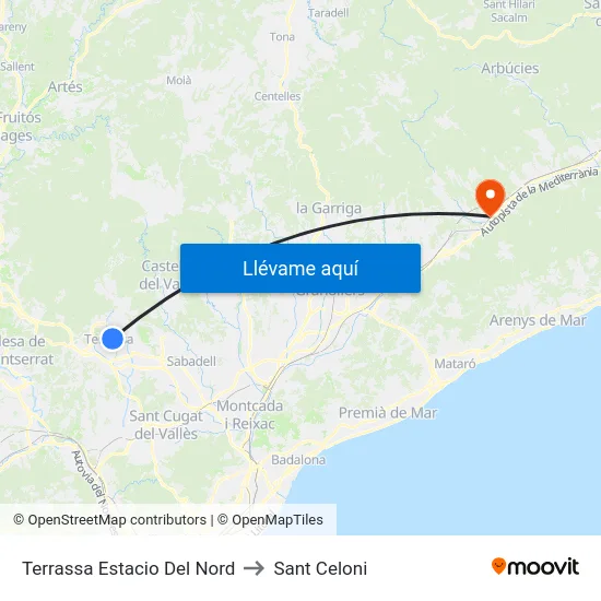 Terrassa Estacio Del Nord to Sant Celoni map