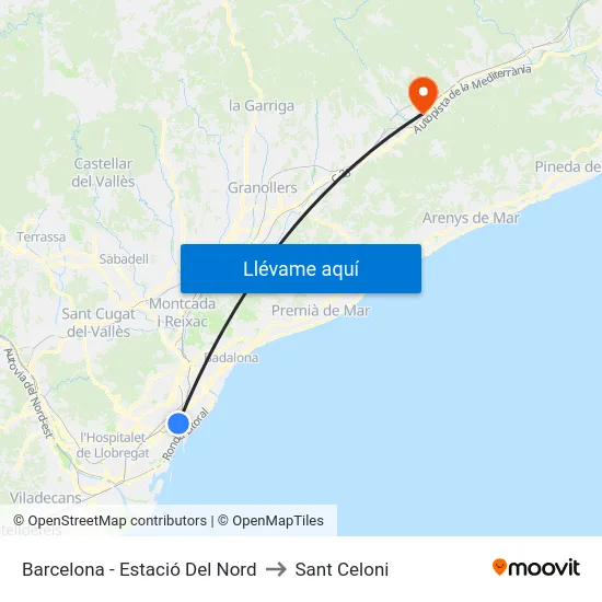 Barcelona - Estació Del Nord to Sant Celoni map