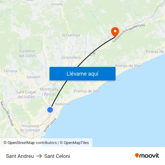Sant Andreu to Sant Celoni map