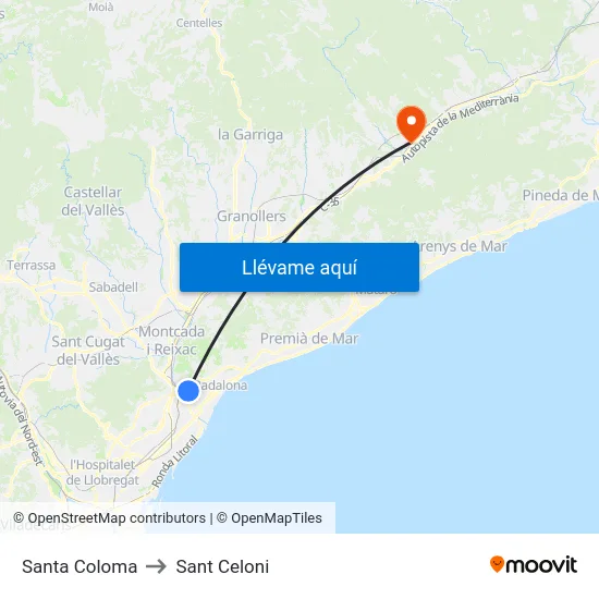 Santa Coloma to Sant Celoni map