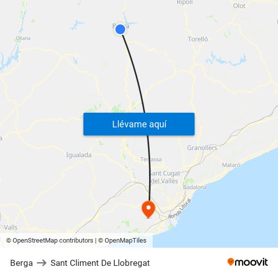 Berga to Sant Climent De Llobregat map