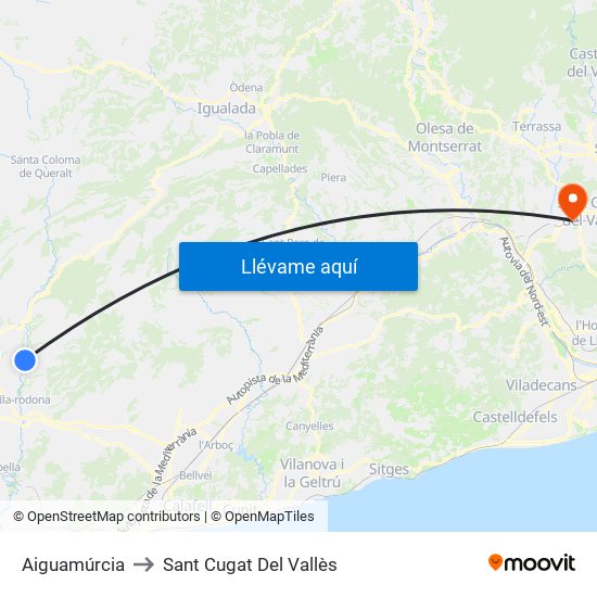 Aiguamúrcia to Sant Cugat Del Vallès map