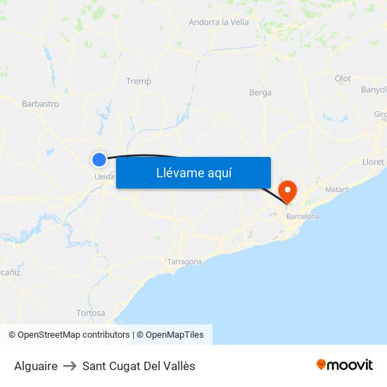 Alguaire to Sant Cugat Del Vallès map