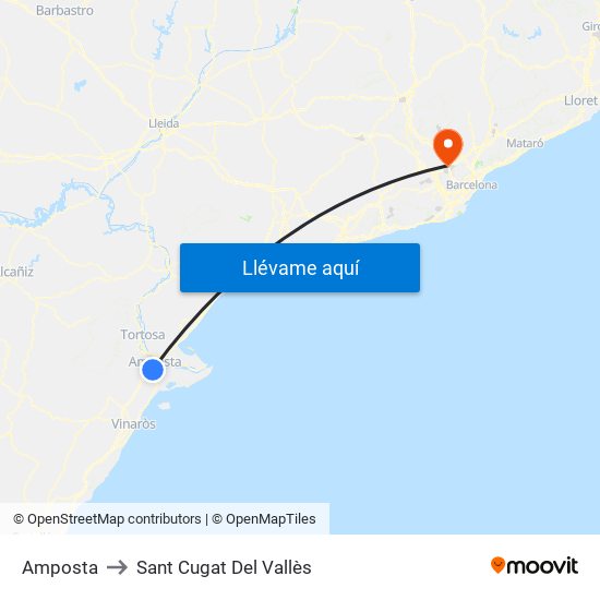 Amposta to Sant Cugat Del Vallès map