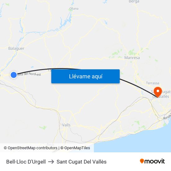 Bell-Lloc D'Urgell to Sant Cugat Del Vallès map