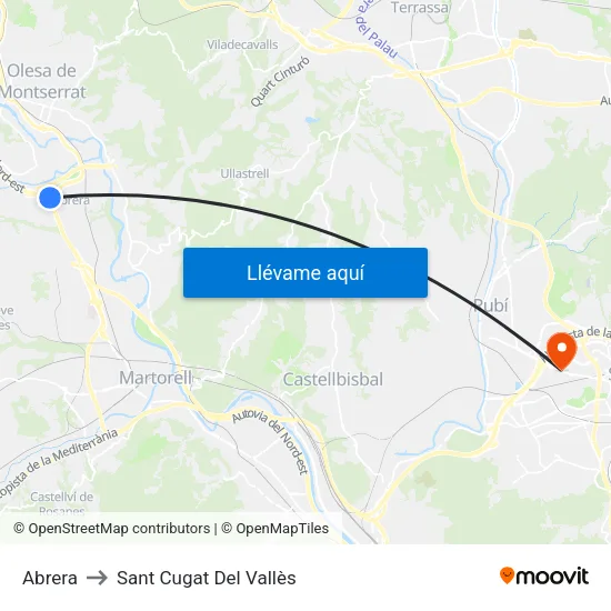 Abrera to Sant Cugat Del Vallès map