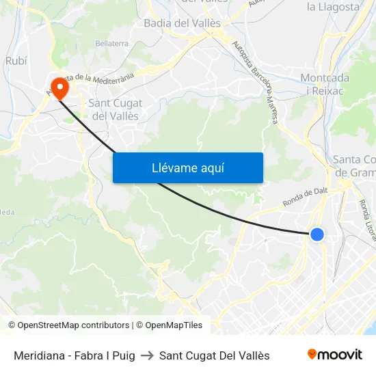 Meridiana - Fabra I Puig to Sant Cugat Del Vallès map