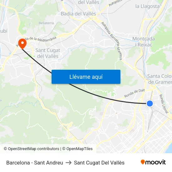 Barcelona - Sant Andreu to Sant Cugat Del Vallès map