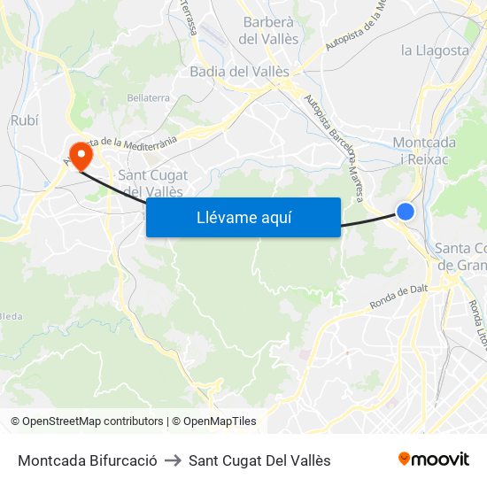 Montcada Bifurcació to Sant Cugat Del Vallès map
