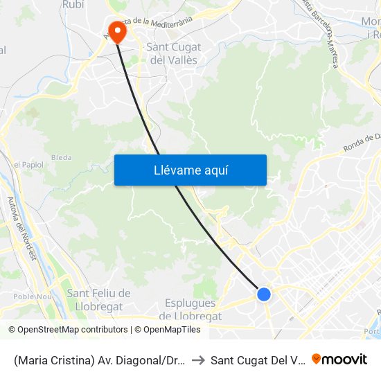 (Maria Cristina) Av. Diagonal/Dr. Ferran to Sant Cugat Del Vallès map
