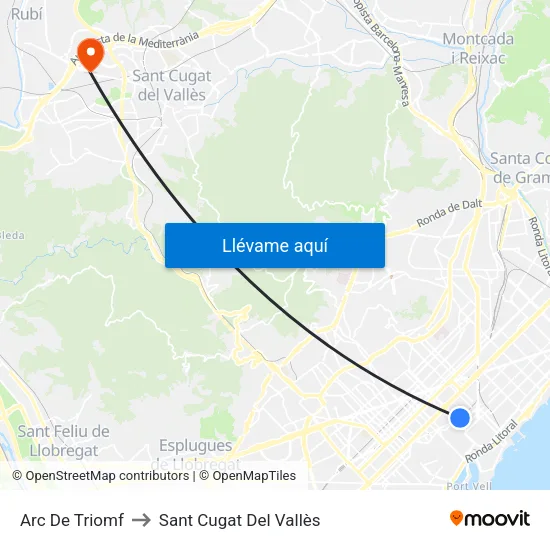 Arc De Triomf to Sant Cugat Del Vallès map