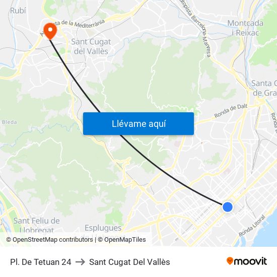 Pl. De Tetuan 24 to Sant Cugat Del Vallès map
