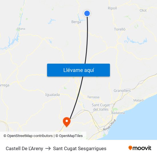 Castell De L'Areny to Sant Cugat Sesgarrigues map