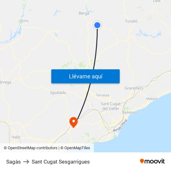 Sagàs to Sant Cugat Sesgarrigues map