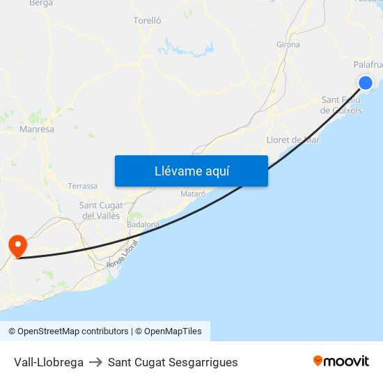 Vall-Llobrega to Sant Cugat Sesgarrigues map