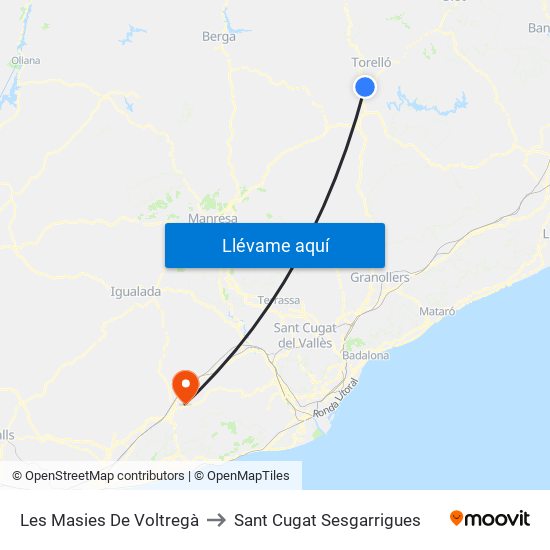 Les Masies De Voltregà to Sant Cugat Sesgarrigues map