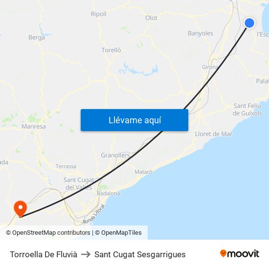 Torroella De Fluvià to Sant Cugat Sesgarrigues map