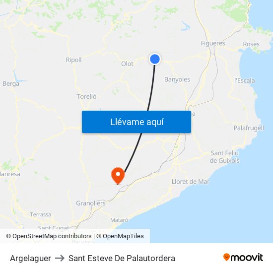 Argelaguer to Sant Esteve De Palautordera map