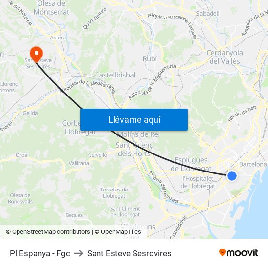 Pl Espanya - Fgc to Sant Esteve Sesrovires map
