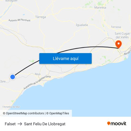 Falset to Sant Feliu De Llobregat map