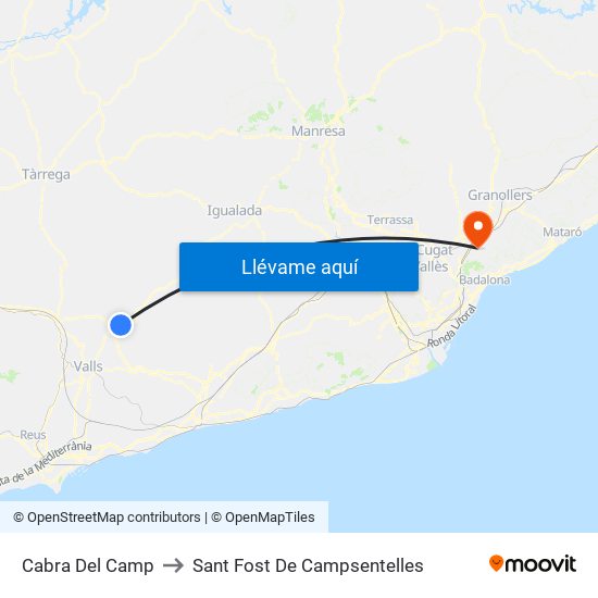 Cabra Del Camp to Sant Fost De Campsentelles map