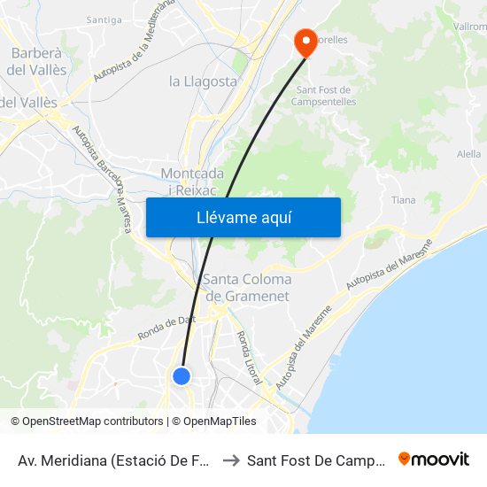 Av. Meridiana (Estació De Fabra I Puig) to Sant Fost De Campsentelles map
