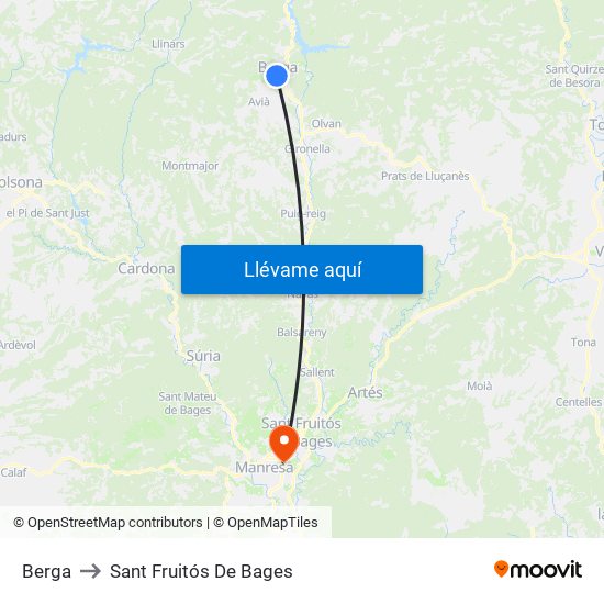 Berga to Sant Fruitós De Bages map