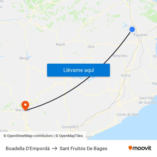 Boadella D'Empordà to Sant Fruitós De Bages map